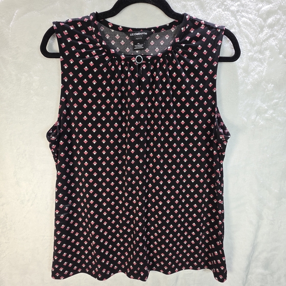 Liz Claiborne Tops - Liz Claiborne Black Sleeveless Geometric Print Camisole with Pink Accents